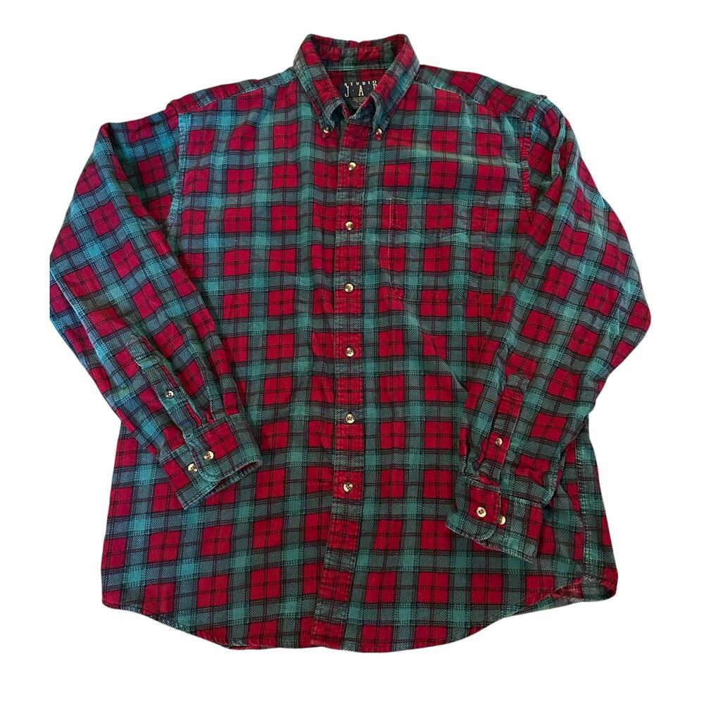 Vintage Studio 90s Vintage JAB Red/Teal Plaid Flannel Size L Christmas Holiday